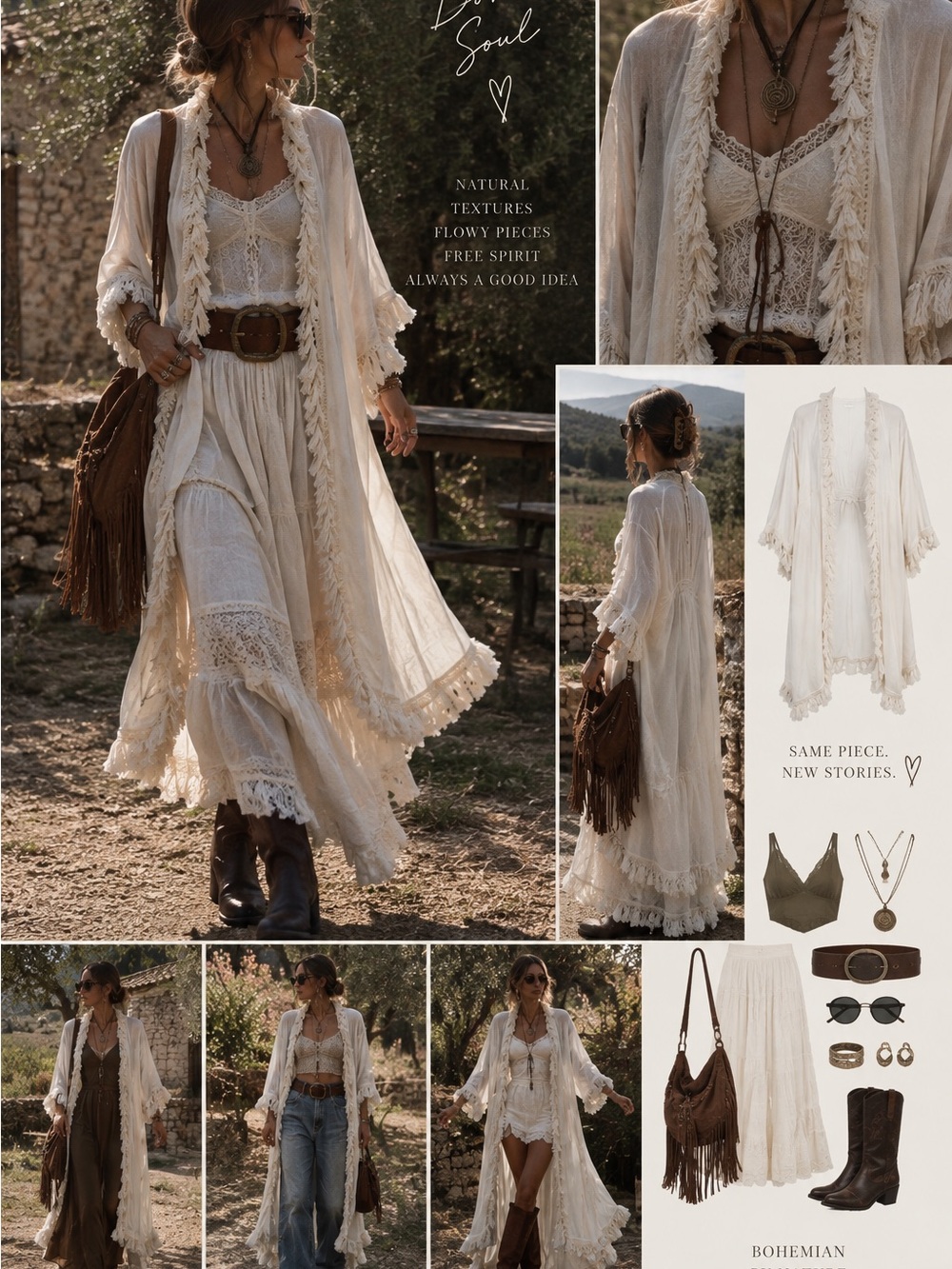 Free People Ivory White Fringe Kimono Boho Gauze Duster Cover Up One Size